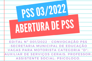 Edital nº 001/2022 - Abertura de Pss nº 003/2022 - Secretaria Municipal de Educação