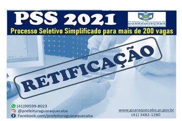 Comissão do PSS 2/2021 de Guaraqueçaba divulga retificação do Edital