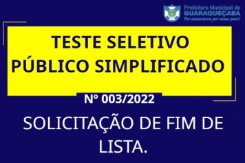 TESTE SELETIVO PÚBLICO SIMPLIFICADO Nº 003/2022