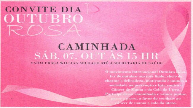 OUTUBRO ROSA - CAMINHADA SÁBADO DE 07 DE OUTUBRO