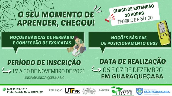 Inscrições abertas até 30/11 para cursos Presenciais em Guaraqueçaba