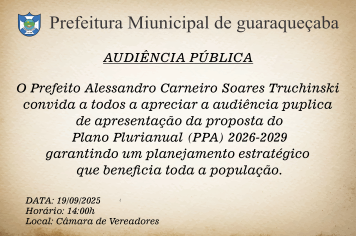 Convite para apresentação da proposta do Plano Plurianual (PPA) 2026-2029.