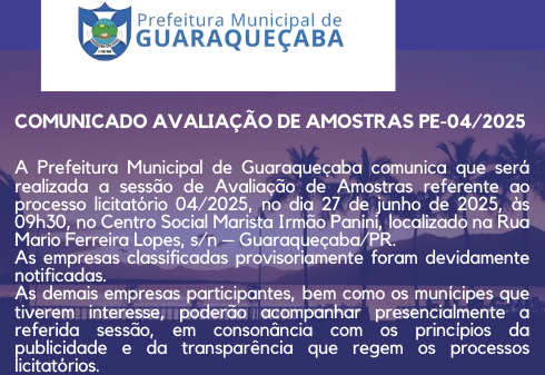  COMUNICADO AVALIAÇÃO DE AMOSTRAS PE-04/2025