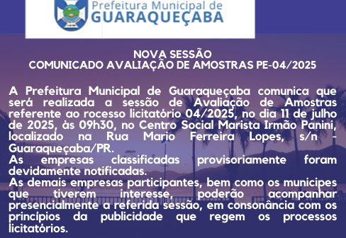 NOVA SESSÃO DE AVALIAÇÃO DE AMOSTRAS PE: 04/2025